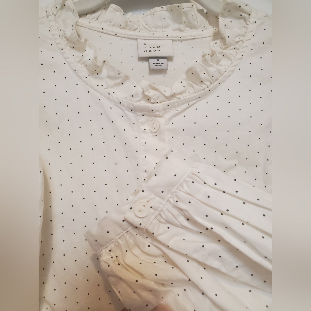 Polka Dot Ruffle Button Down Top - Picture 6 of 9